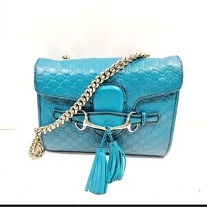 Gucci Blue Leather Crossbody Bag with Gold Chain